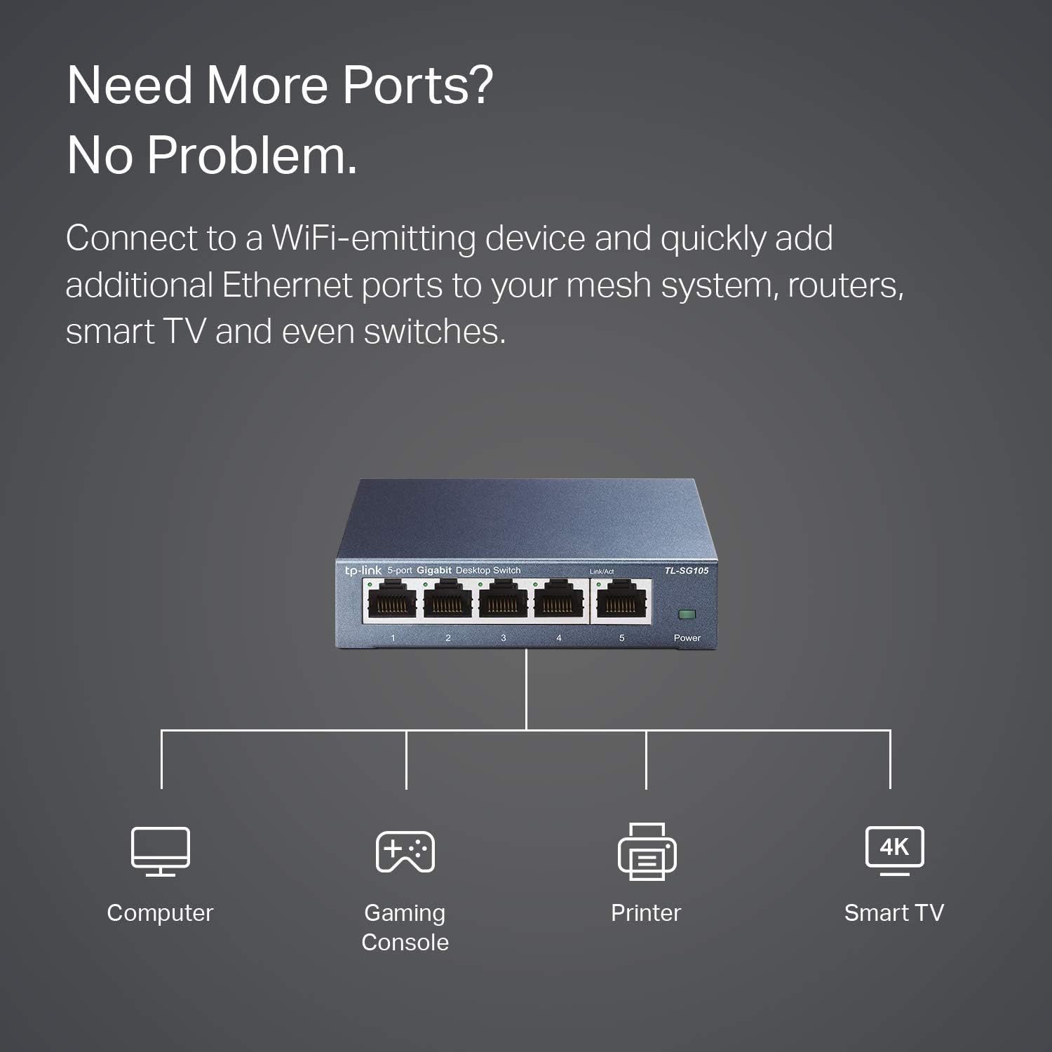 TP-Link 5 Port Gigabit Ethernet Network Switch - Ethernet Splitter | Plug & Play | Fanless | Sturdy Metal w/ Shielded Ports | Traffic Optimization | Unmanaged | Limited Lifetime Protection(TL-SG105): Computers & Accessories