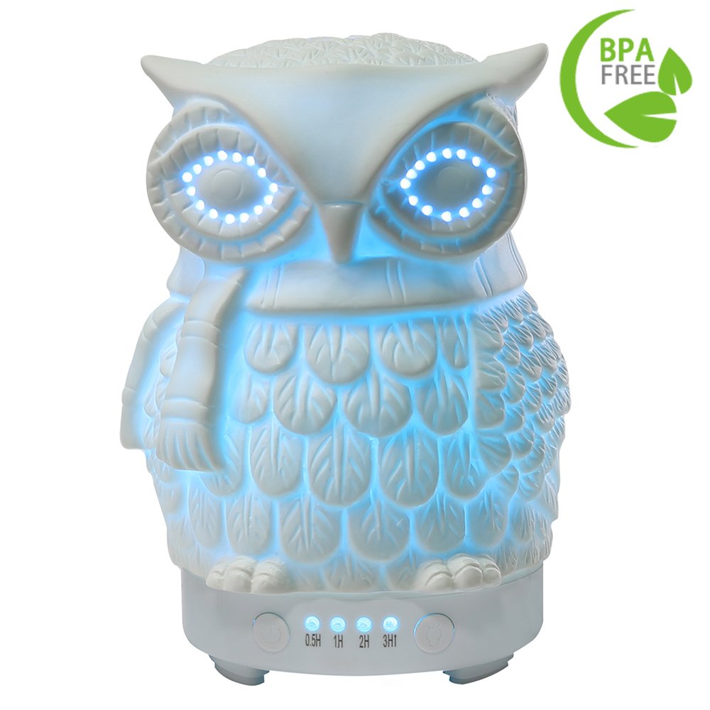 COOSA Ceramic Owl Essential Oils with Colorful LED Lights Changing