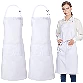 Jubatus 2 Pack 100% Cotton Aprons with 2 Pockets Cooking Chef Kitchen Adjustable Bib Apron for Women Men, White