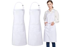 Jubatus 2 Pack 100% Cotton Aprons with 2 Pockets Cooking Chef Kitchen Adjustable Bib Apron for Women Men, White