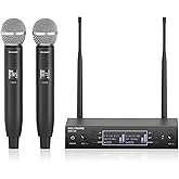 Dual Channel Wireless Microphone System, MELONARE Auto-Scan Professional Cordless Dynamic Mic Set, 260ft Range, 2x100 UHF Metal Wireless Mic for Singing, Karaoke, Church, Wedding, DJ (MWU-20-2H)