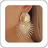 Iaceble Gothic Exaggerated Heart Dangle Earrings Gold Star Statement Earrings Large Sunburst Dangle Earrings Oval Stud Earrings Metal Firework Earrings Jewelry for Women