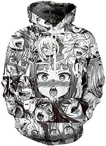 Huech Men's Hoodies Sweatshirt Funny 3D Print Pizza Ahegao Long Sleeve Pullovers Tracksuit T Shirts