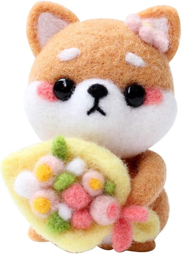 Haayward Animals Needle Felting Kit for Beginners, Needle Felting Character Starter Kit, Kitten Wool Felting Supplies for Christmas, Children's Day, Other Festival and Crafts - Flower Dog