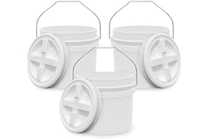 ECONOHOME 3.5-Gallon White Bucket Pail with Gamma Seal Screw on Airtight Lid, Heavy-Duty 90MIL Extra Durable, Food Grade, Metal Handles with Plastic Grip for Easy Carrying, Easy Stack & Store, BPA Free - 3 Pack