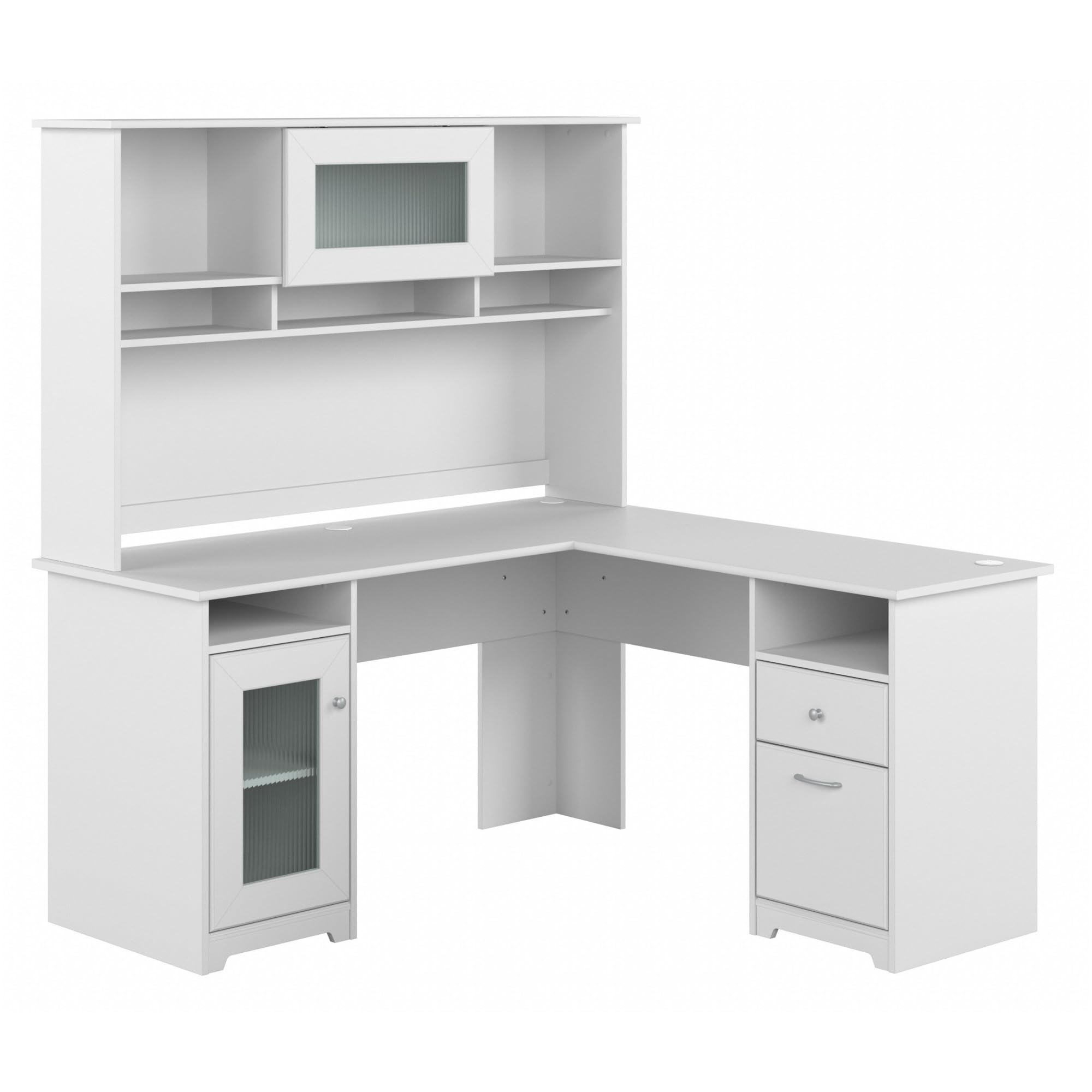 Photo 1 of Bush Furniture Cabot L Shaped Desk with Hutch | Corner Desk with Storage for Home Office in White | 60W L Shaped Computer Desk