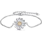 POPLYKE Daisy Flower Bracelet for Women 925 Sterling Silver Daisy Bracelet Daisy Jewelry
