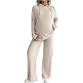MakeMeChic Women's Maternity 2 Piece Outfits Lounge Set Ribbed Knit Long Sleeve Hoodie and Pants Pregnancy Set