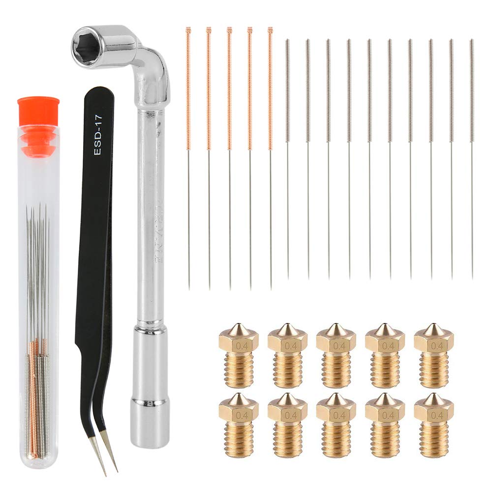 28 Pcs 3D Printer Brass Nozzle Cleaning Kit, 10 Pcs 0.4mm