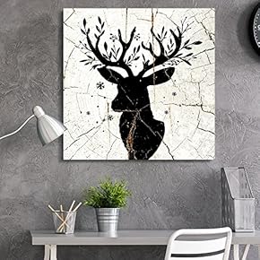 Square Canvas Wall Art - Deer Antlers Wood Effect Canvas - Giclee Print Gallery Wrap Modern Home Art Ready to Hang - 12x12 inches