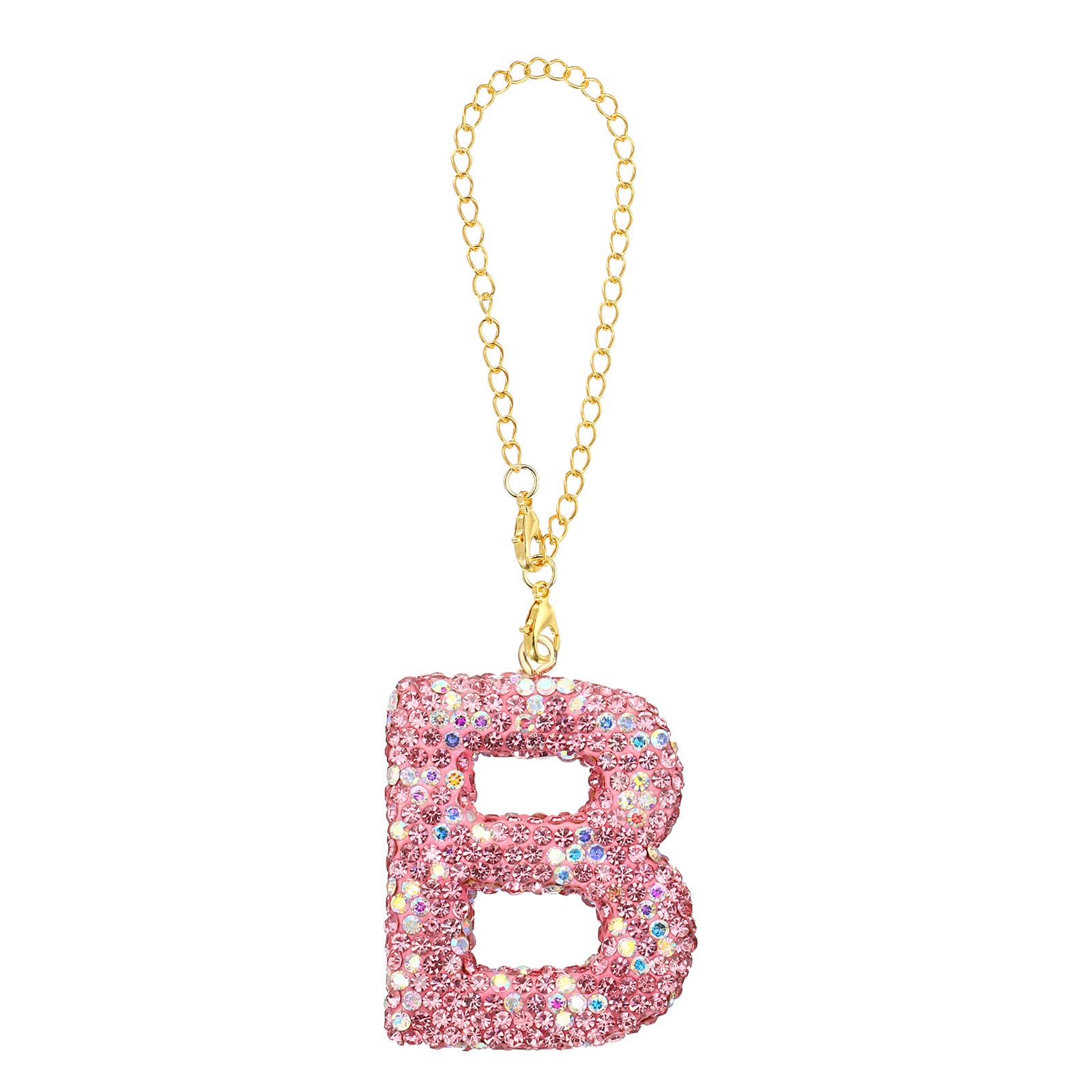 PATIKIL Initial Letter Charm, Letter B Charm with Pink Rhinestones Decorative Alphabet KeyChain Pendants for Beach Bag DIY Craft, Pink — image 1