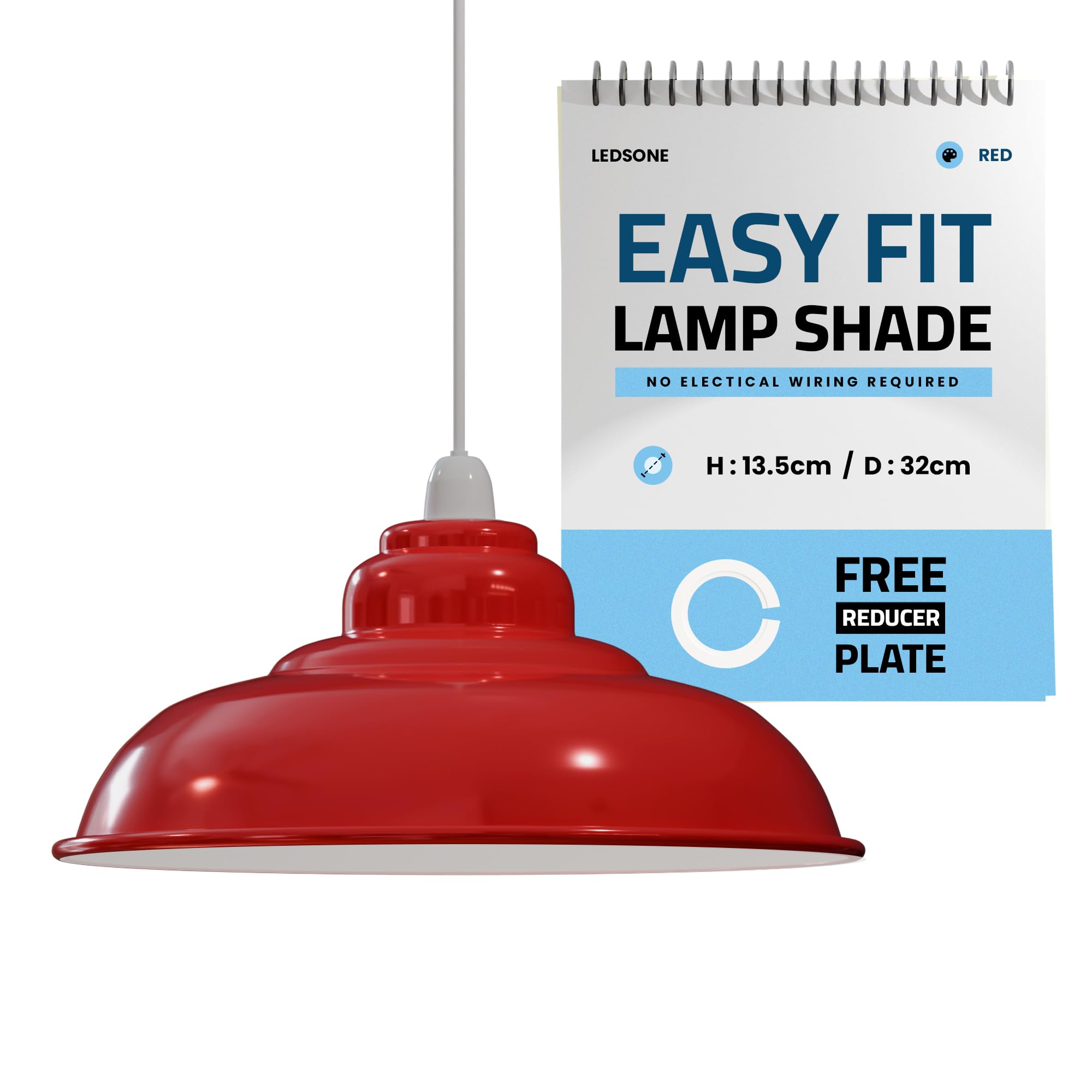 LEDSone Red Lamp Shades, 32cm Metal Lampshades for Ceiling Lights, Wall Lamps & Floor Lamps, Easy Fit Pendant Light Shade Ceiling for Living Room, Bedroom, Kitchen, Hallway, Office & Home Décor