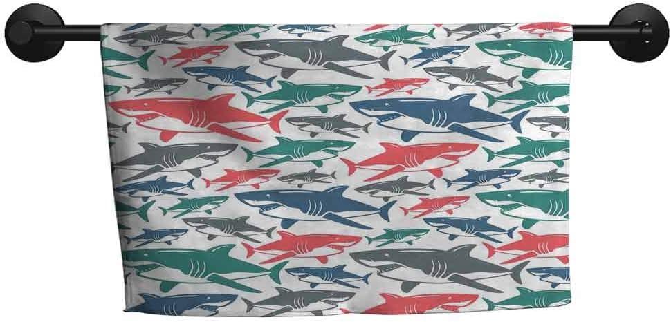 xixiBO Indoor Scarf W 28 x L 12（inch） Highly Water Absorbent Hotel Bathroom Towel,Shark,Mix of Colorful Bull Shark Family Pattern Masters Survival Predators Dangerous Nature,Multicolor