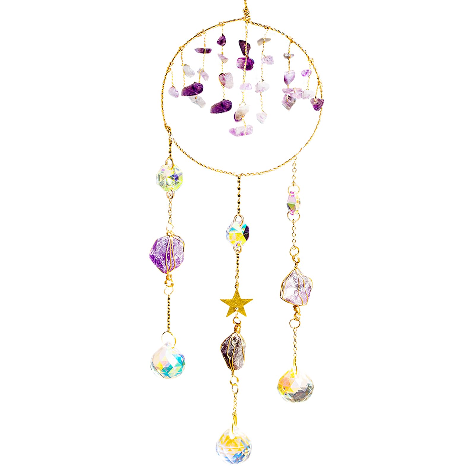 SNAIL GARDEN Suncatchers for Windows,Crushed Stones Hanging Crystals Hanging Ornaments,Suncatcher Crystals for Hanging Wind Chime Crafting for Window Home Garden Office Car Decorations（Purple）
