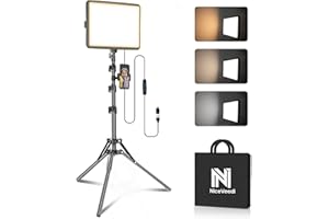 NiceVeedi 1-Pack Photography Lighting Kit, 2800-6500K Bi-Color LED Video Light Kit, Dimmable Studio Light with Tripod Stand & Phone Holder, Light for Video Recording, Game Streaming, YouTube