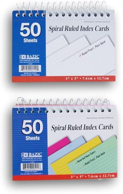 Amazon Bazik Spiral Bound Index Cards Set Of 2 50 White 50 