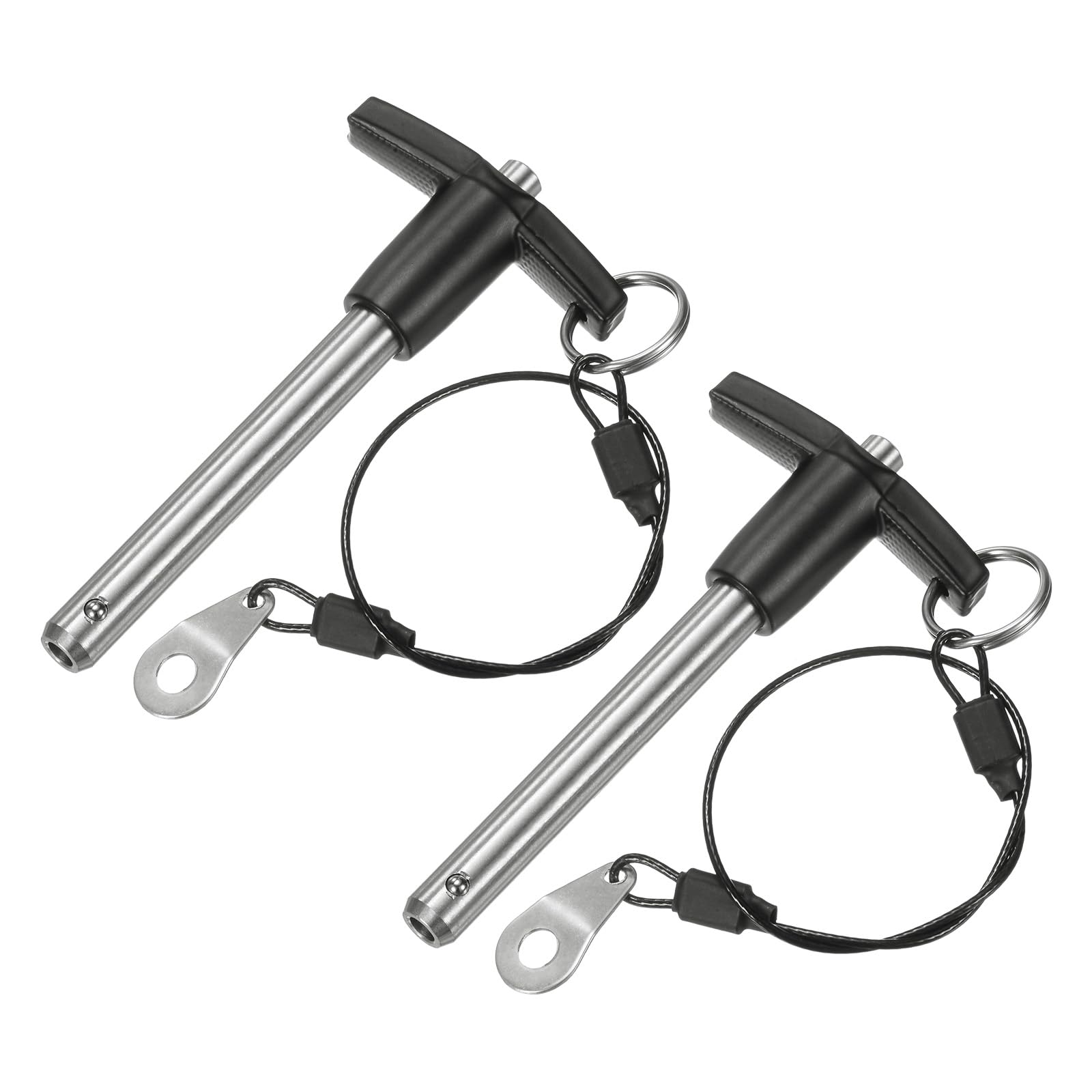 M METERXITY 2-Pack T Handle Lock Pins, 3/8"(9.5mm) Dia. 2-3/8"(60mm) Usage Length Push-Button Quick Release Locking Pins W Lanyard Cable for Speaker/Aviation/Gym/Machine [304 Stainless Steel]