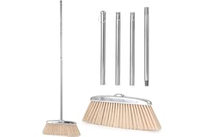 VOOWO 46” Heavy Duty Broom with Long Stainless Steel Handle, Angle Broom for Home, Kitchen, Office, Indoor & Outdoor Use, Cre