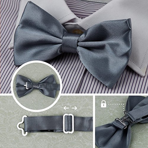 DBF2002 Bow Tie For Men Grey,Dark Green,Red,Orange,Blue Solid Poly Pre-tied Bow tie Present Box Set 5T By Dan Smith