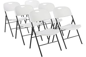 Amazon Basics Sturdy Foldable Plastic Chair, Portable, 350-Pound Capacity, White, 6-Pack