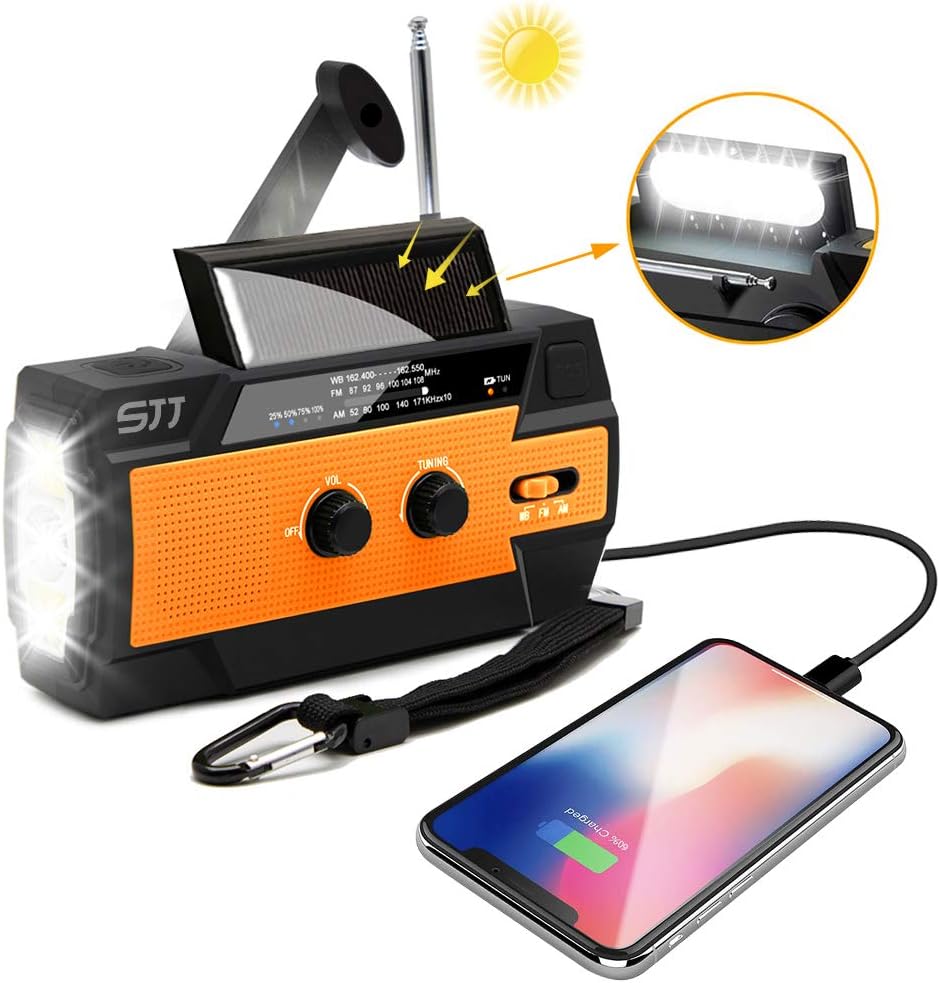 SJJ Emergency Hand Crank Radio, Weather Radio (AM/FM / 7 NOAA) with 3 LED Flashlight, SOS Alarm,Cell Phone Charger. (2020 Upgraded Version): Home Audio & Theater