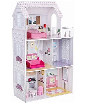 Webby Pretend Play Wooden Doll House with Furniture for Kids