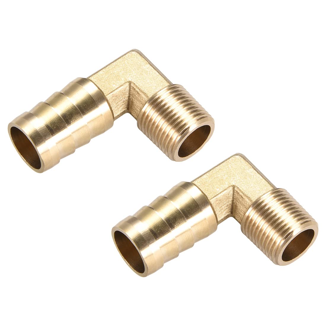 M METERXITY 2 Pack Brass Hose Barb Fittings - 90 Degree Elbow Brass 16mm Barbed Reducer Apply to Water Fuel (3/8 PT Male Pipe)