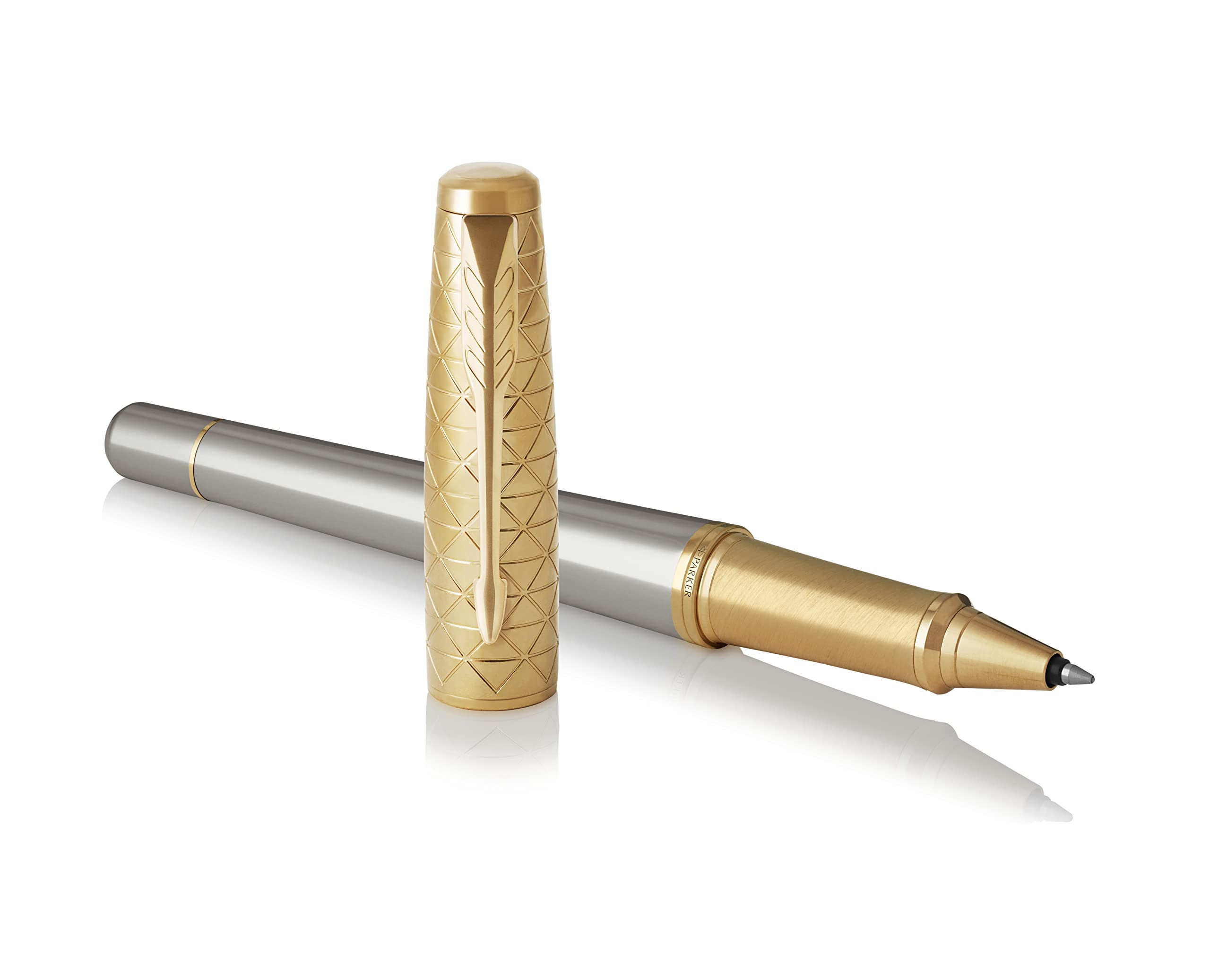 Parker Urban Premium Metal Rollerball Pen | Aureate Gold Powder with Intricate Engraved Pattern | Gold Trims | Black Ink | Gift Boxed