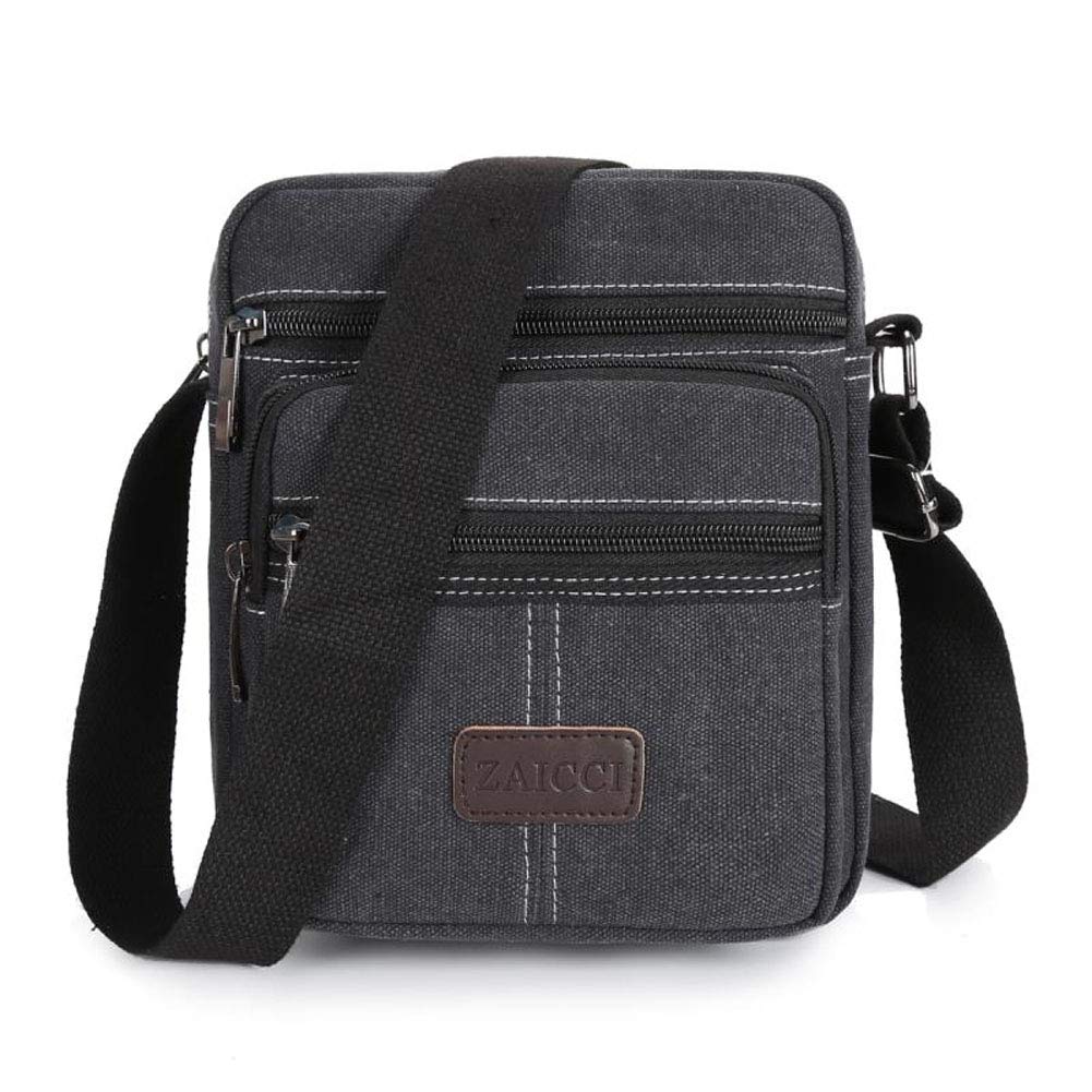 ZAICCI Men Canvas Shoulder Bag Crossbody Small Retro Satchel Multi Purpose Messenger Bag, Model 2, Black