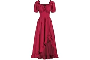 Scarlet Darkness Renaissance Dress Women Cottagecore Corset Dress Ruffle Maxi Dress with Pockets