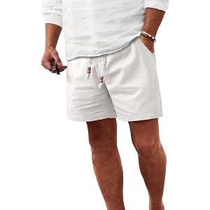 Comdecevis Men's 5 Inch Cotton Linen Casual Shorts | Breathable & lightweight, soft, elastic waist & beaded drawstring, wrink