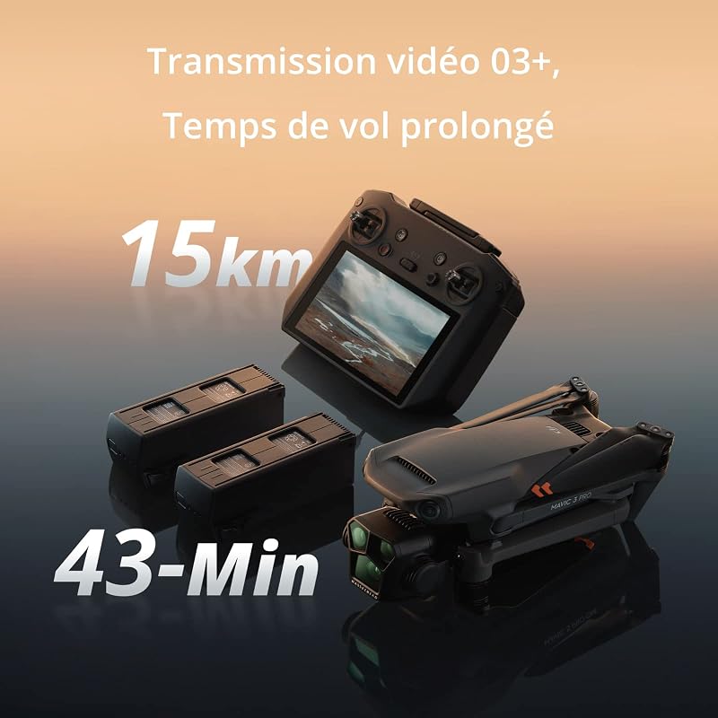 Mavic 3 Pro Cine avec DJI RC Pro (écran haute luminosité), Drone phare à trois caméras, Compatibilité Apple ProRes avec 1 To de stockage. Trois Batteries de Vol Intelligentes