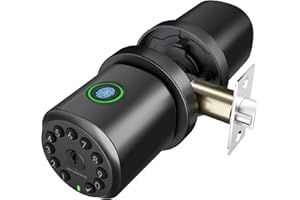 HOLOMARQ Fingerprint Door Knob Lock with Keypad Biometric Door Knob,Combination Door Knob, Smart Door Knob, 4 AA Batteries, for Bedroom Office Interior Door Sequra H2 Matte Black