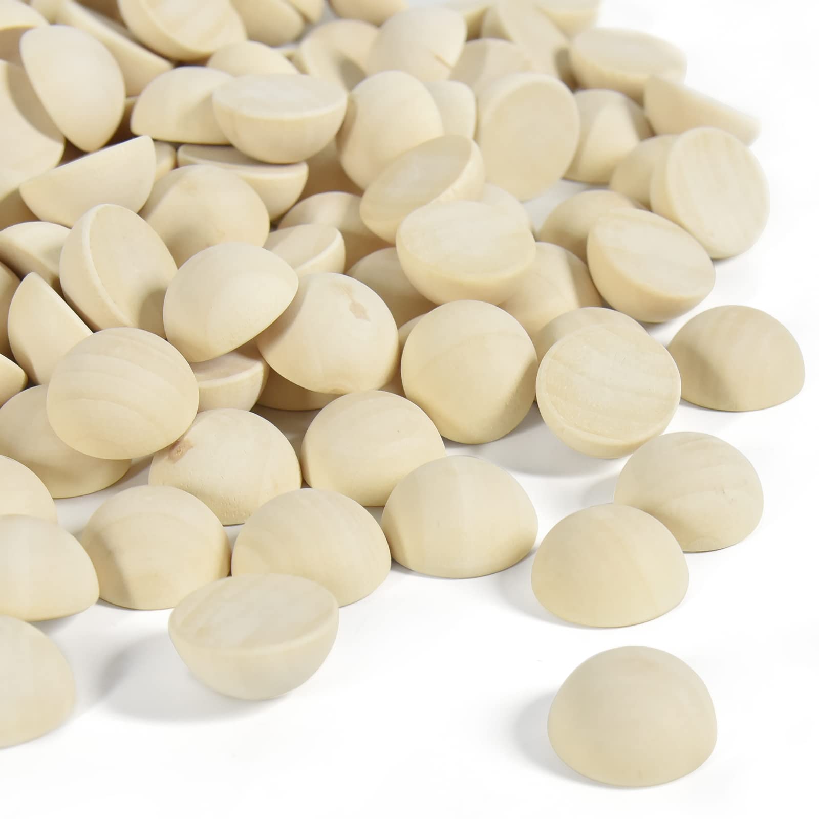 LUUFAN 200pcs 20mm Split Wood Balls, Small Natural Unfinished Half Round Wooden Beads for DIY Crafts Arts Supplies, 2 cm