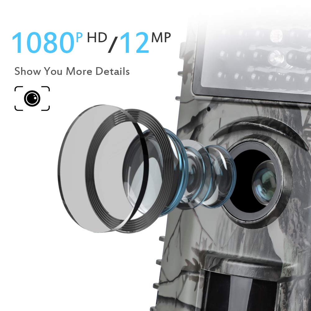 Gosira Trail Camera Motion Activated 12MP HD 1080P Wildlife Hunting 0.5s Trigger 940nm Updated IR LED No Flash Night Vision 15M IP66 Waterproof Game Cam Wide Senor 90° detection Outdoor Nature Home