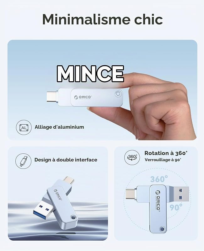 Clé USB 32 Go USB-C et USB-A, 150 Mo/s, USB 3.2 Gen 1, Bleu, EB05