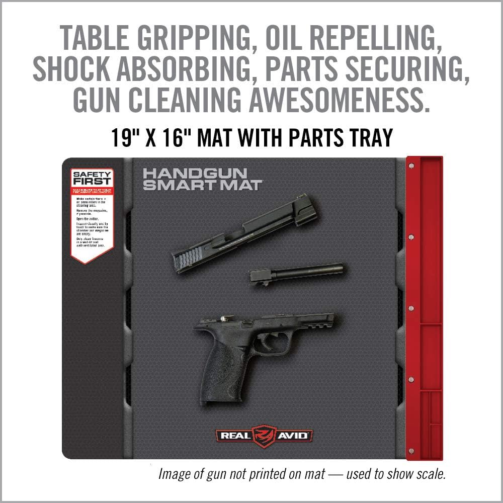 Real Avid Handgun Smart Mat - 19x16”, Pistol Cleaning Mat with Red, Magnetic Parts Tray, Heavy-Duty, Oil-Resistant, Solvent-Resistant Protective Gun Cleaning Mat : Sports & Outdoors