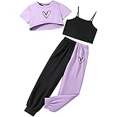 Ecolala Girls' Summer 3 Pieces Outfits Graphic Crop Top and Camisole with Sweatpants Set