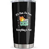 Yesruby Emotional Support Dumpster Fire Coffee Tumbler Cup Mug Stainless Steel 20oz 1PC, I'm Fine Everything is Fine, Funny Gifts for Men/Women, Office Gifts for Coworkers/Women/Men