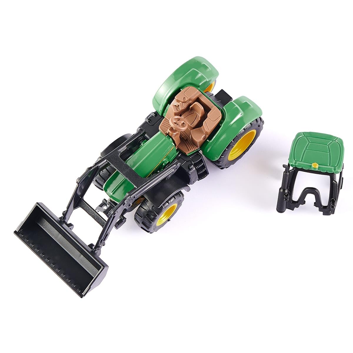 Siku 1395, John Deere Traktor mit Frontlader, Grün, Metall/Kunststoff, Bereifung aus Gummi, Beweglicher Frontlader 2