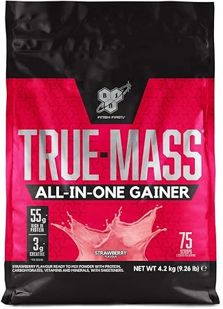 Bsn True Mass All In One Gainer Whey Protein Powder With Creatine Glutamine Vitamin D And Zinc For Muscle Gain And Recovery Strawberry 4 2 Kg 25 Servings Amazon Co Uk Health Personal Care