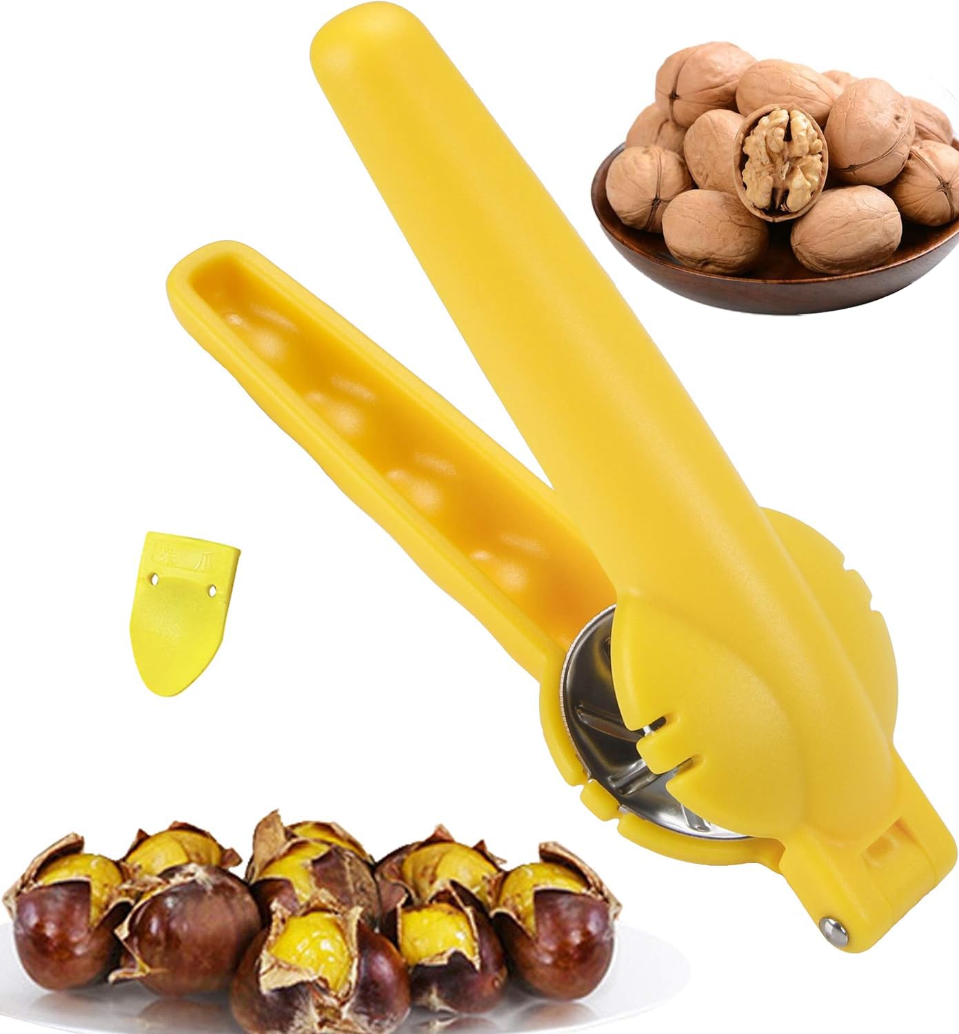 Chestnut Opener Cutter Peeler Clip Nut Crackers Sheller Pliers Multifunctional Chestnut Peeler Kitchen Tools Ergonomic Design (Yellow)
