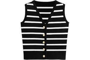NALANISA Women’s Trendy Sleeveless Knit Striped Sweater Vest Tank Tops 2024 V Neck Button Down Shirts Blouse Fall Outfits