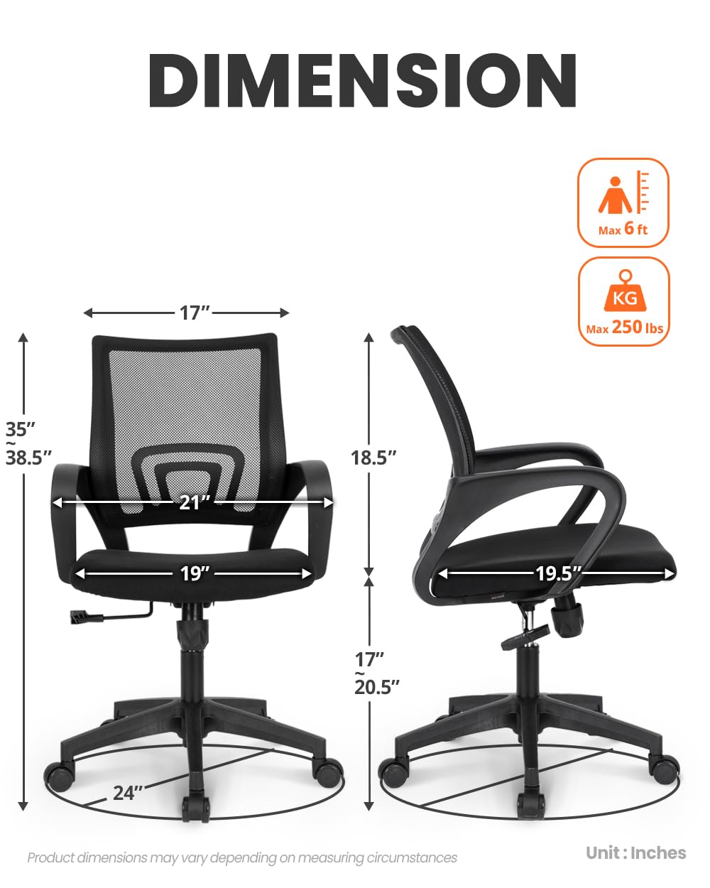 NEO CHAIR Office Chair Computer Desk Chair Gaming Ergonomic Mid Back Cushion Lumbar Support with Comfy Mesh Adjustable Swivel Rolling Home (Black) - Image 8