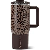 HydroJug Coffee Traveler 20oz Ceramic-Lined Mug with Handle, Brown Leopard
