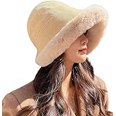 XYX Women Winter Knit Fleece Lined Bucket Hat Beanie Hat Rolled Brim Faux Fur Crochet Skull Cap