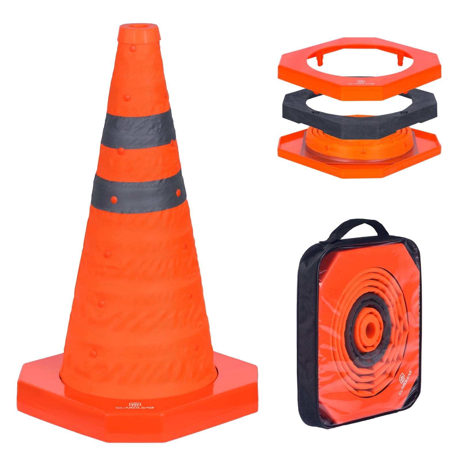 18'' inch Collapsible Traffic Safety Cones with Weighted Base, 1 pcs Multi Purpose Pop-up Cones with Reflective Collar for Road Parking, Driving Practice - Sturdy Design (1, 18'')