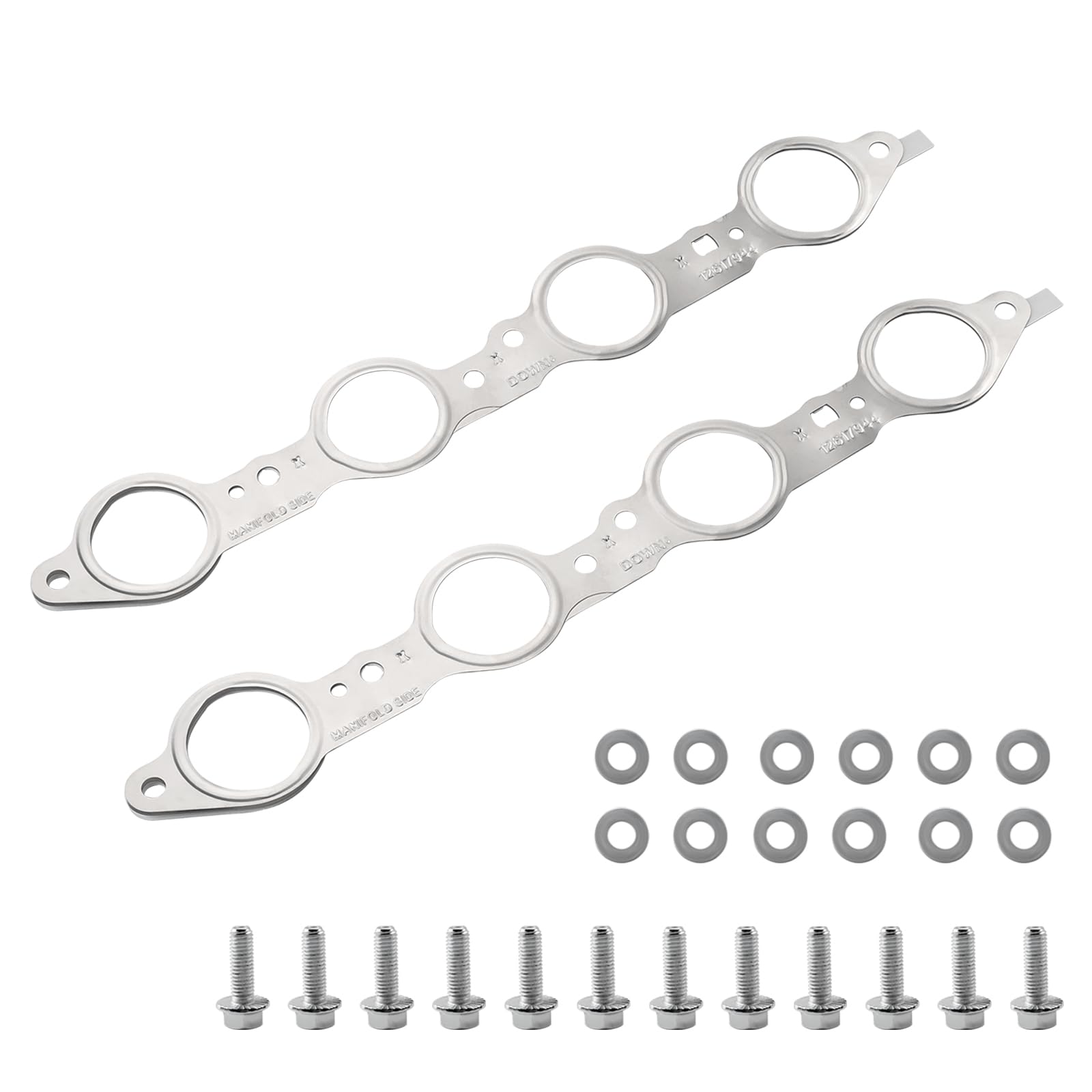 Photo 1 of 12617944 LS Exhaust Manifold Header Gaskets with Bolts Compatible with Chevy GMC Cadillac Pontiac Vehicle Sliverado 1500 2500 Sierra LS1 LS2 LS3 LS6 LQ4 LQ9 4.8L 5.3L 5.7L 6.0L 6.2L, Replace#12558573