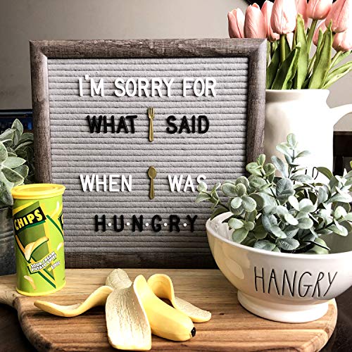 Letter Board - Rustic Brown Wood, Gray Felt, Sorting Tray, 525 Precut White, Gold, Black Letters, Numbers, Emojis, 10x10 Farmhouse Antique Vintage Frame Changeable Message, Stand, Cotton Bag JL Brands