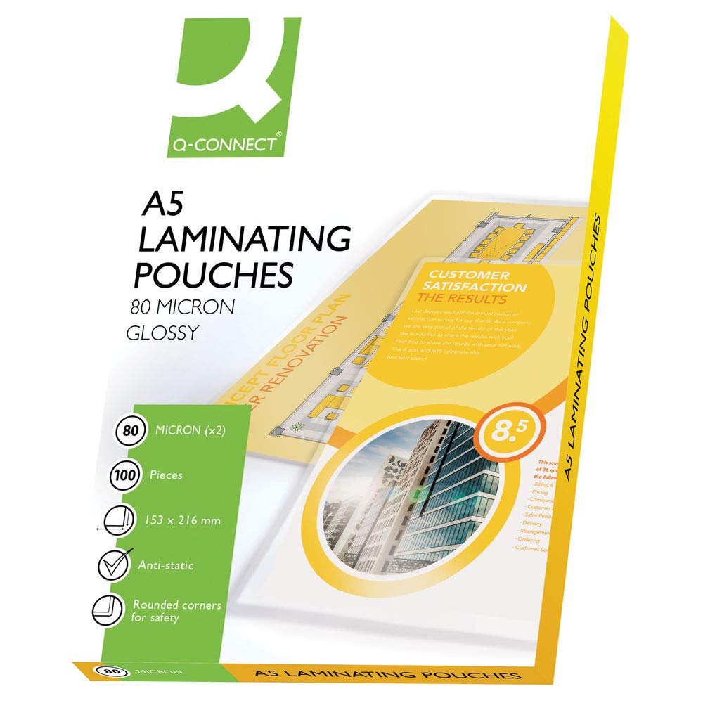 Q-Connect A5 80 Micron Laminating Pouch (Pack of 100), 153 x 216 mm